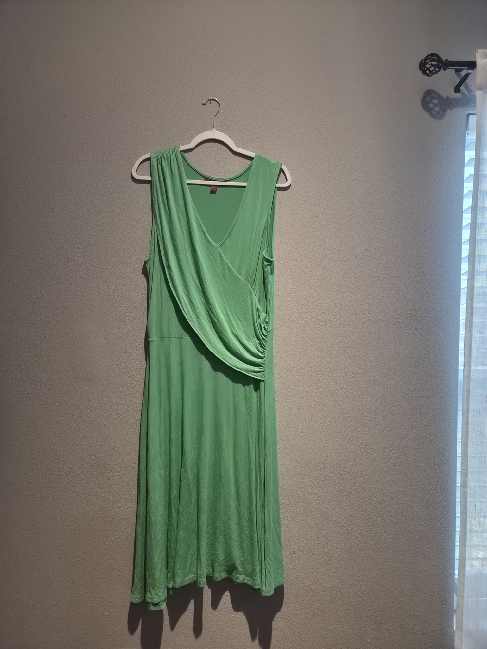 Jessica London Green Draped V-Neck Midi Dress